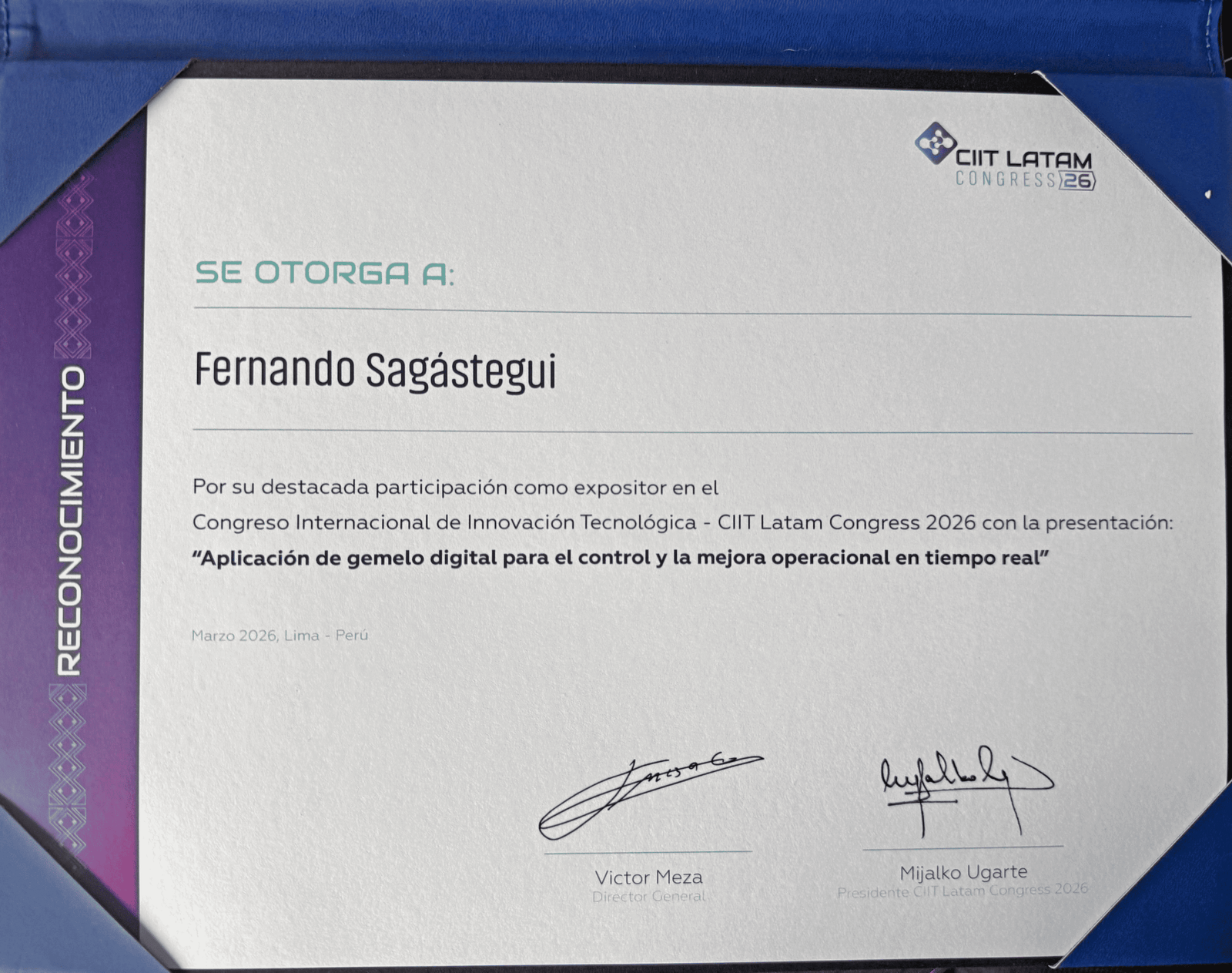 Reconocimiento a Fernando Sagastegui en CIIT Latam Congress